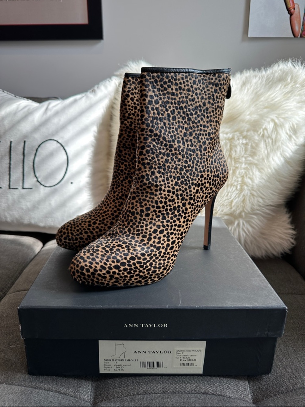 Ann Taylor Leopard-Print Suede Ankle Boots in Brown and Black